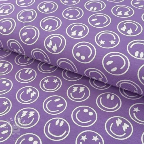 Úplet Happy faces lavender digital print