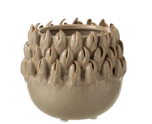 Béžovo-šedý keramický obal na květináč Ibiza - Ø 13*12cm J-Line by Jolipa