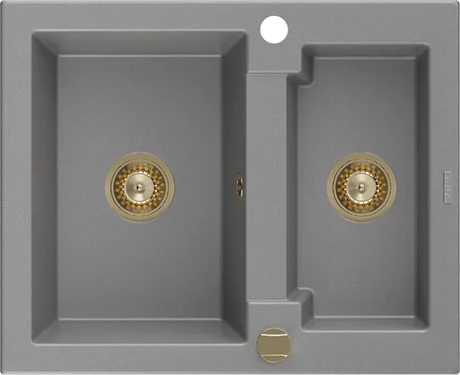 MEXEN/S Carlos granitový dřez 1.5 582x475 mm, šedá, + zlatý sifon 6518581500-71-G