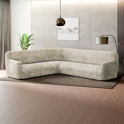 Bielastické potahy GLORIA béžová rohová sedačka (š. 350 - 530 cm)