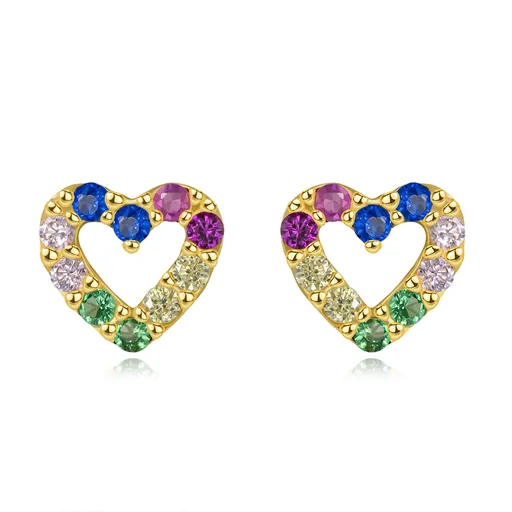 Náušnice ze 14K zlata ve tvaru srdce s barevnými zirkony