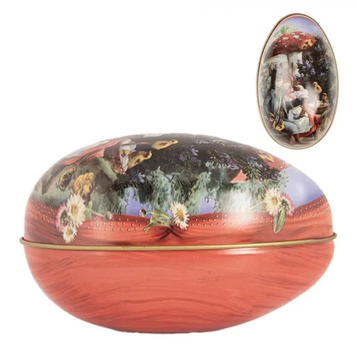 Červená plechová dóza ve tvaru vajíčka s králíčky Easter Egg - 7*11*7 cm Clayre & Eef
