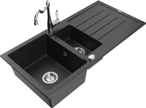 MEXEN/S Andres granitový dřez s odkapávačem včetně baterie Carla, černá/stříbrná 6515-73-670700-00