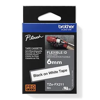 Brother originální páska do tiskárny štítků, Brother, TZE-FX211, černý tisk/bílý podklad, laminovaná, 8m, 6mm, flexibilní