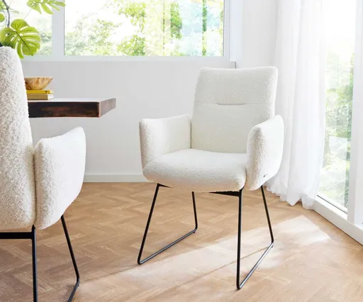 Jídelní židle Jova-Flex tenká podnož kovová černá bouclé bílá