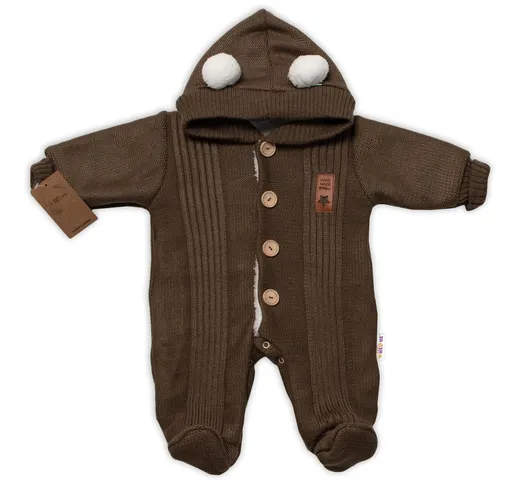 Baby Nellys Pletená kombinéza/overal LUX STAR s kožíškem - dvouvrstvá, hnědá, vel. 62 vel.  62