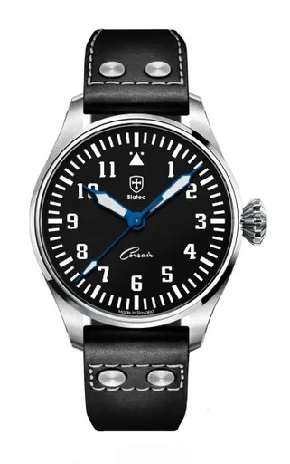 Biatec Corsair Vintage 01 - Černý kožený pilot řemínek