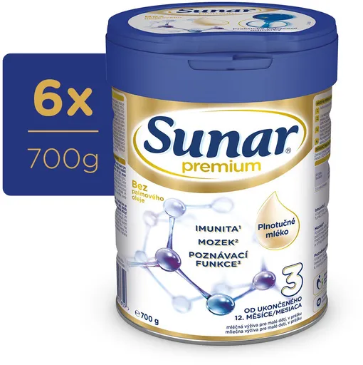 Sunar Premium 3 batolecí mléko, 6× 700 g  (8592084417666)