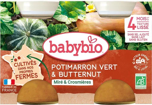 BABYBIO Zelená a máslová dýně z naší vlastní ekofarmy  2× 130 g (3288131510378)