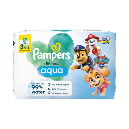 Pampers Harmonie Aqua vlhčené ubrousky 3x48 ks