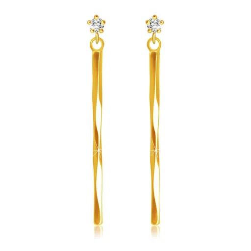 Náušnice ze 14K žlutého zlata - tenká spirálovitě zatočená tyčinka, čirý briliant