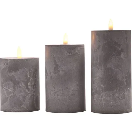 Solight Sada LED svíček s časovačem, 3x svíčka, 10,13,15cm, šedá, 2xAA