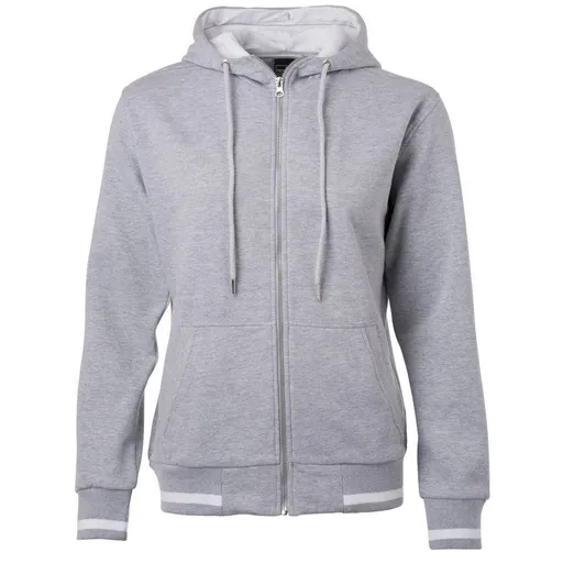 James & Nicholson (Daiber) Dámská mikina na zip s kapucí Club JN775 - Šedý melír / bílá | XL