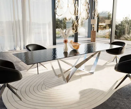 Jídelní stůl Edge 300x100 reliéfní sklo kouřově černá 3D design