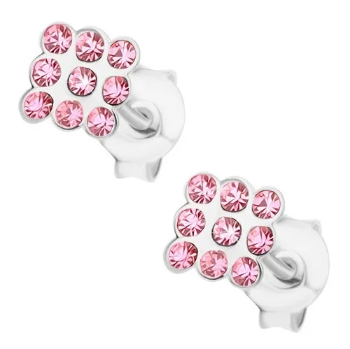 Náušnice ze stříbra 925, čtverec s krystalky Swarovski - růžový odstín