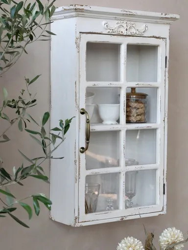Krémová antik nástěnná dřevěná skříňka s dvířky Mallia - 44*17*70cm Chic Antique