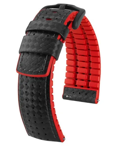 Řemínek Hirsch Ayrton - černo-červený - 20 mm - L – Standardní délka (doporučujeme) - 18 mm - Černá