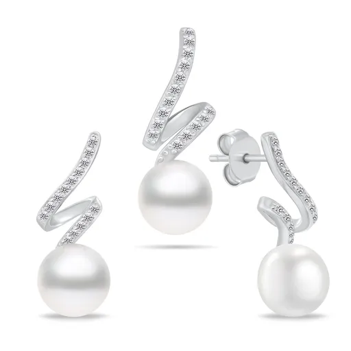 Brilio Silver Stylový set šperků se zirkony a perlami SET269W (přívěsek, náušnice)