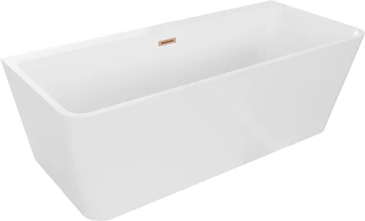 MEXEN/S Volta vana volně stojící rohová 150 x 75, bílá, sifon a přepad měď kartáčovaná 51131507500-65