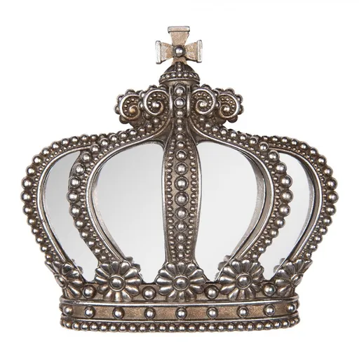 Stříbrná antik nástěnná dekorace koruna se zrcátky Crown - 25*6*24 cm Clayre & Eef