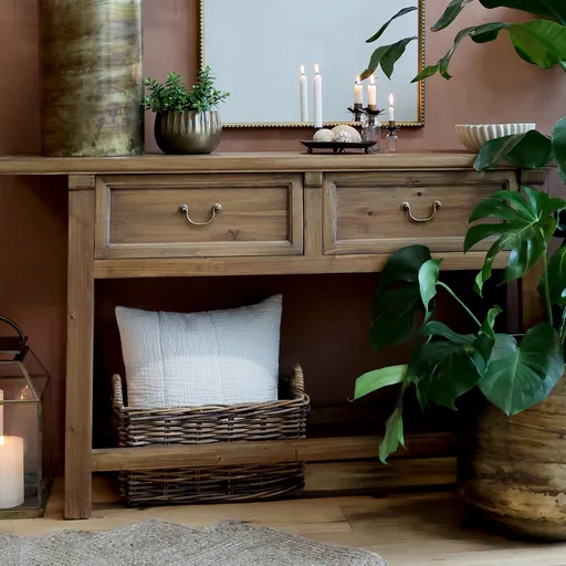 Hnědý dřevěný konzolový stůl Service Marseille - 150*40*85 cm Chic Antique