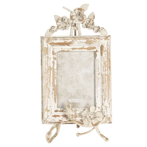 Velký stojací fotorámeček s dekoracemi květin a patinou - 20*6*39 cm / 15*20 cm Clayre & Eef