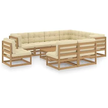 10dílná zahradní souprava s poduškami medově hnědá borovice , 3076842 (3076842)