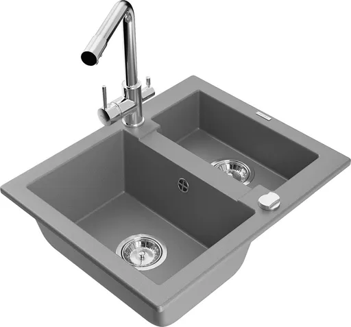 MEXEN/S Carlos granitový dřez 1.5 včetně baterie Duero, šedá 6518-71-671600-00