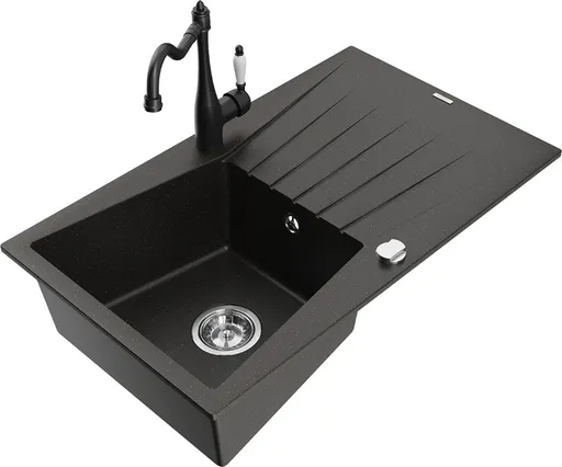 MEXEN/S Cesar granitový dřez 1-miska s odkapávačem včetně baterie Carla, černá/zlatá metalik 6514-75-670700-70