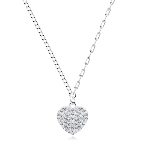 Stříbrný 925 náhrdelník - vypouklé zirkonové srdce, dva typy řetízků