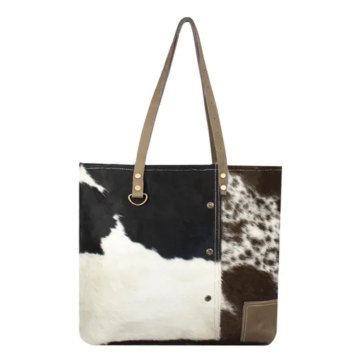 Hnědo-černá kožená kabelka přes rameno Vintage - 47*36cm Mars & More