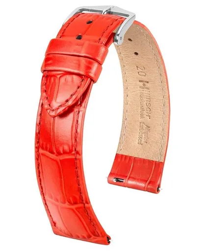Řemínek Hirsch Louisianalook - červený - 20 mm - L – Standardní délka (doporučujeme) - 18 mm - Stříbrná