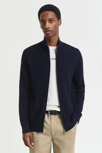 KARDIGÁN GANT TEXTURED COTTON MERINO CARDIGAN EVENING BLUE