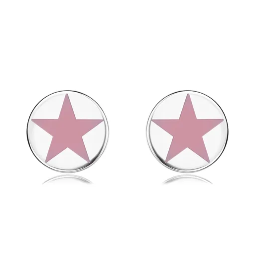 Kruhové ocelové náušnice ve stříbrné barvě, růžová hvězdička