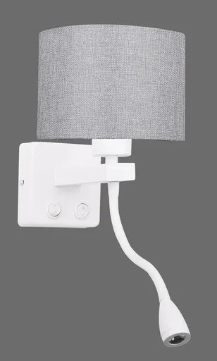 Bílá/šedá nástěnná lampa s LED čtecím světlem Polo