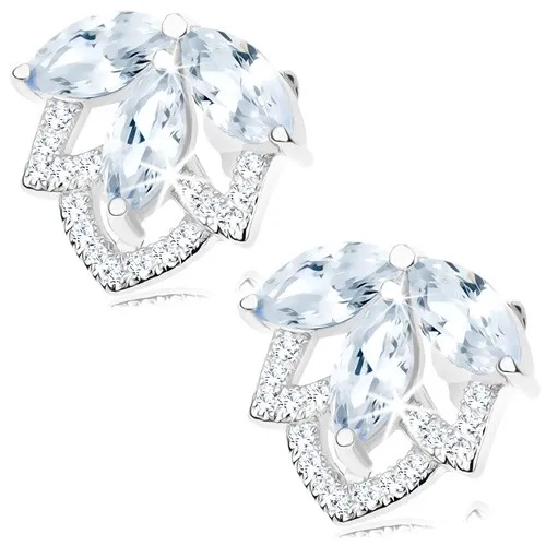 Rhodiované stříbrné náušnice 925, třpytivý zirkonový květ čiré barvy