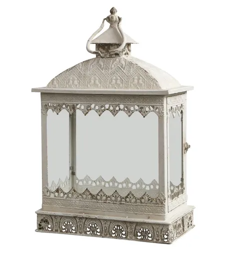 Krémová antik kovová lucerna Fleur-de-lis - 35*20*66 cm Chic Antique