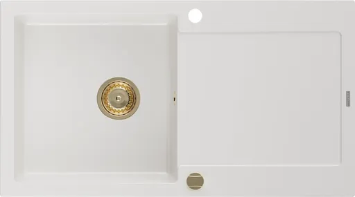 MEXEN/S Leo granitový dřez 1 s odkapávačem 900x500 mm,bílá,+ zlatý sifon 6501901010-20-G