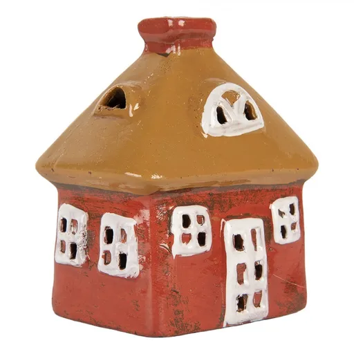 Červený keramický svícen na čajovou svíčku domek Village - 9*6*10 cm Clayre & Eef