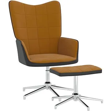 Relaxační křeslo se stoličkou hnědé samet a PVC, 327872 (327872)