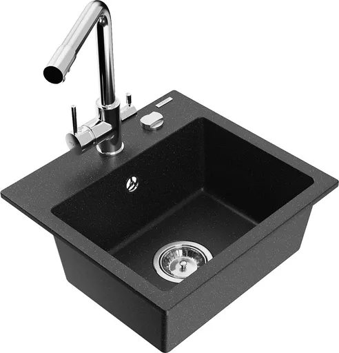 MEXEN/S Milo granitový dřez včetně baterie Duero, černá/stříbrná metalik 6505-73-671600-00