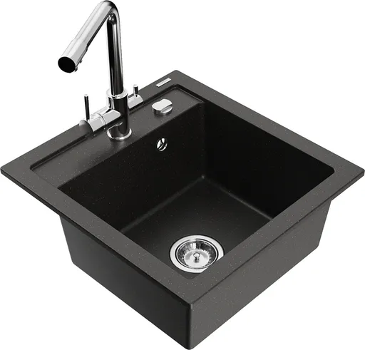 MEXEN/S Vito granitový dřez 1-miska včetně baterie Duero, černá/zlatá metalik 6503-75-671600-00