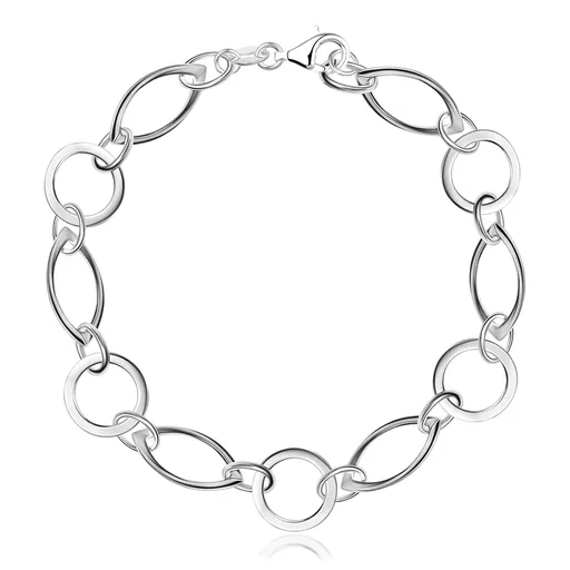 Řetízek na ruku ze stříbra - propojené kruhy a kočičí oči