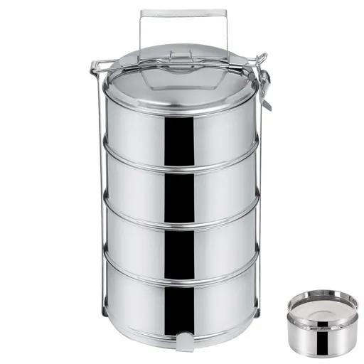 Jídlonosič nerezový s víky 4 patra, průměr 16 cm