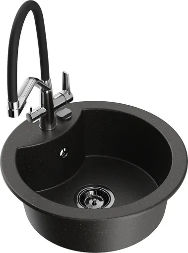 MEXEN/S Diego granitový dřez 1-miska včetně baterie Duo, černá/zlatá metalik 6512-75-671701-07-B