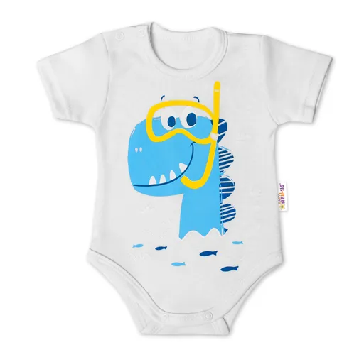 Baby Nellys Bavlněné kojenecké body, kr. rukáv, Drak Eda - bílé, vel. 74