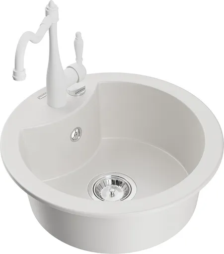 MEXEN/S Diego granitový dřez 1-miska včetně baterie Carla, bílá 6512-20-670700-20