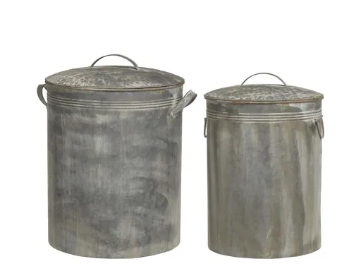 2ks kulatý plechový zinkový antik kbelík s víkem Planters - Ø 36*49/ Ø 30*44 cm Chic Antique