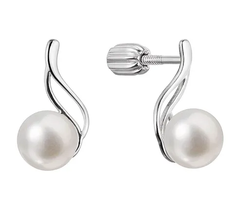 Evolution Group - Pavona Elegantní stříbrné náušnice pecky s říční perlou bílá 21102.1B