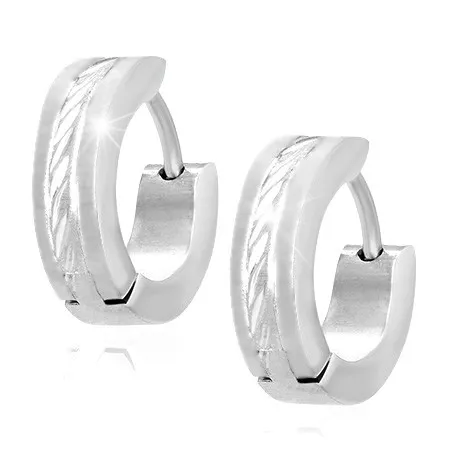 Lesklé kloubové náušnice, ocel 316L, stříbrná barva, rovné a šikmé zářezy